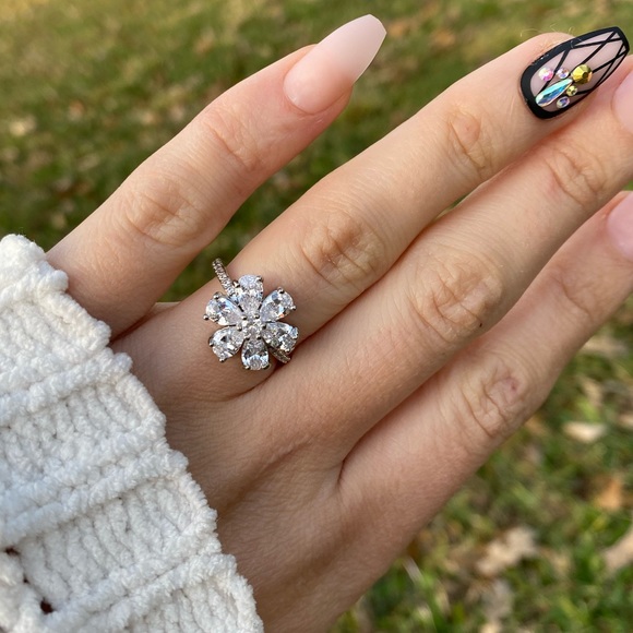 Snowflake 925 Silver Ring White Sapphire Size 6-10 - Picture 3 of 14